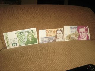 3 - Central Bank Of Ireland 20 - 5 - 1 Pounds Notes L@@k