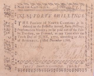 North Carolina Colonial Note 40 Shillings December 1768 Nc - 132 Pmg20 Vf Net 069e