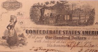 1862 - 63 Confederate Richmond Virginia $100 Pmg 30 Vf Bank Note 075e