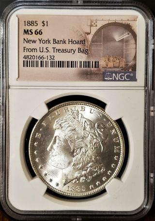 1885 Silver Morgan Dollar York Bank Hoard From U.  S.  Treasury Bag $1 Ngc Ms66