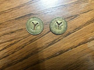Nyc York City Subway Transit Token X2.  Small Y Cut Out
