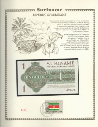 Suriname 1 Gulden 1974 Unc P 116d W/ Un Fdi Flag Stamp Prefix Lf