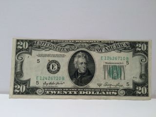 1950 $20 Misprint Boston Ma Twenty Dollar Bill Off Center Circulated Error Note