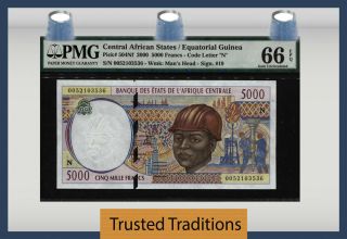 Tt Pk 504nf 2000 Central African States 5000 Francs Pmg 66 Epq Gem Uncirculated