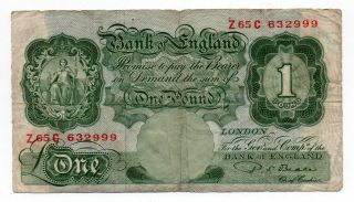 Bank Of England One Pound P.  S.  Beale