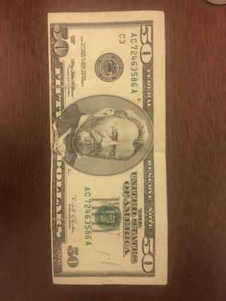 1996 $50 Fifty Dollar Federal Reserve Note U S Currency