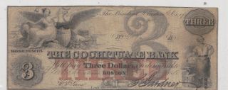 1850 The Cochituate Bank Boston Ma Paddle Wheel 3 Dollar Note.