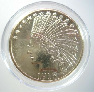 Usa $10 Dollars 1913 Indian Head Gold Plated Gem Proof 58 Medal
