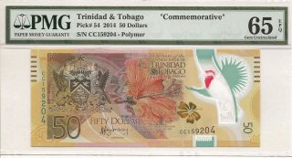 Trinidad & Tobago 2014 Pick 54 Commemorative Polymer Banknote 50 Dollars Pmg 65