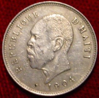 Hi Grade Xf - Au 1904 Key Date 5 Centimes Haiti Detailed Coin