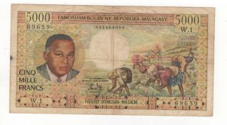 Madagascar 5000 Francs Issued 1966,  P60a Fine