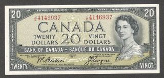 1954 $20.  00 Bc - 41a Ef Key 1st Modified Coyne Signed Qeii Canada Twenty Dollars
