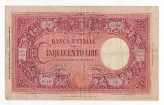 Italy 500 Lire Dated 31st March 1943,  P69 Vg,
