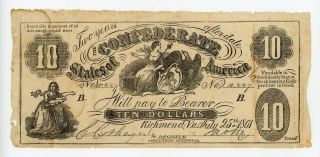 1861 Ct - 10 $10 Confederate States Of America (ctft. ) Note - Civil War Era