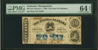 Confederate Currency Montgomery,  Al - State Of Alabama 50¢ Jan.  1,  1863 Cr.  3.