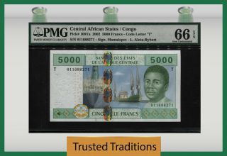 Tt Pk 109ta 2002 Central African States 5000 Francs Pmg 66 Epq Gem Uncirculated