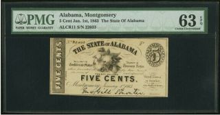 Confederate Currency Montgomery,  Al - State Of Alabama 5¢ Jan.  1,  1863 Cr.  11