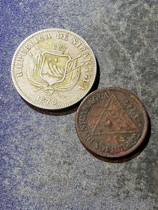 Nicaragua 1878 Centavo,  1917 1/2 Centavo Coins