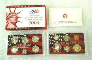 2004 - S United States Silver Proof Set W/ Box & Coin