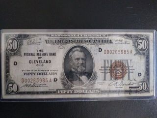 Fr.  1880 - D 1929 $50 Fifty Dollars Federal Reserve Bank Note Clevland Low Serial