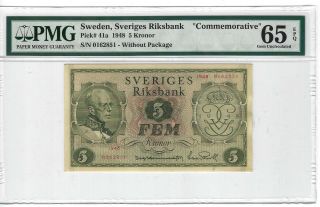 P - 41a 1948 5 Kronor,  Sweden,  Sveriges Riksbank,  Commemorative Pmg 65epq Gem