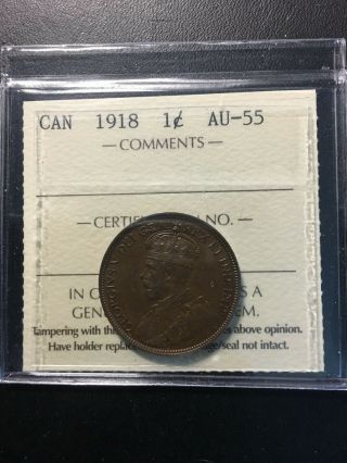1918 Canada Large 1 Cent Coin - Iccs Au - 55