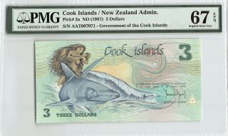 Cook Islands Nd (1987) P - 3a Pmg Gem Unc 67 Epq 3 Dollars