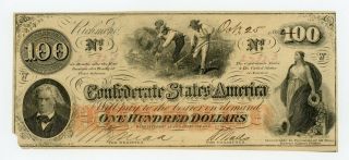 1862 T - 41 $100 The Confederate States Of America Note - Civil War Era W/ Slaves