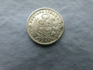 1901 Over 891 - Fg Au 1/2 Dinero Lima Peru 1.  25 Grams 900 Silver