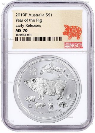 2019 P Australia Silver Lunar Year Of The Pig Ngc Ms 70 1 Oz Coin Er Perfect