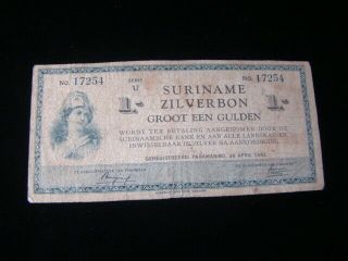 Suriname 1942 1 Zilverbon Groot Een Gulden Banknote Circulated