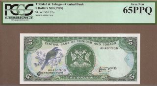 Trinidad & Tobago: 5 Dollars Banknote,  (unc Pcgs65),  P - 37a,  1985,