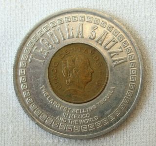 1971 Encased 5 Cent Coin Tequila Sauza Cinco Centavos Largest In Mexico