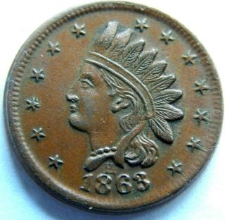 1863 Civil War Patriot Fuld 87/356 R - 1 Indian Head Not One Cent H Above Date