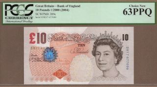 Great Britain: 10 Pounds Banknote,  (unc Pcgs63),  P - 389c,  2004,