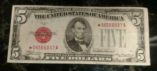 1928 Circulated Five Dollar $5 Red Seal Star Note
