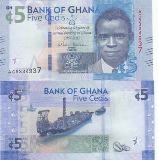 Ghana 5 Cedis 60 Years Central Banking Commemorative 2017 Unc