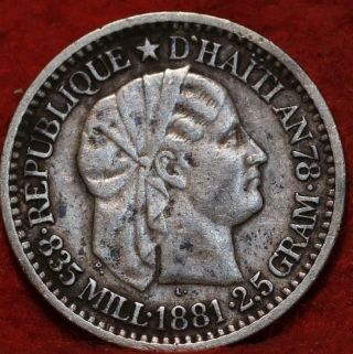 1881 Haiti 10 Centimes Silver Foreign Coin