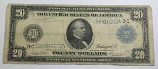 1914 $20 Twenty Dollar Federal Reserve Note Fr 975 White - Mellon Horse Blanket