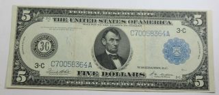1914 $5 Five Dollar Federal Reserve Note Fr 855a White - Mellon Horse Blanket
