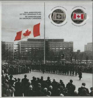 2015 2x 25 Cent 50th Anniversary Of Canada Flag On Collector Card