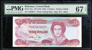 Bahamas 1 Dollars 1974 Nd 1984 Qeii P 44 Gem Unc Pmg 67 Epq