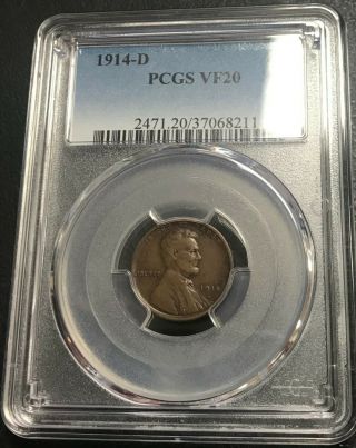 1914 - D U.  S.  Lincoln Penny Cent Pcgs Graded Vf20 Key Date $2.  95 Max