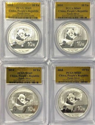 Pcgs Silver Ms 69 2014 China Panda 4 Coins