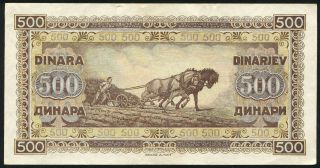 YUGOSLAVIA - 500 Dinara 1946 Banknote P 66b 66 b - Partisan Note - M.  Rodić (XF) 2