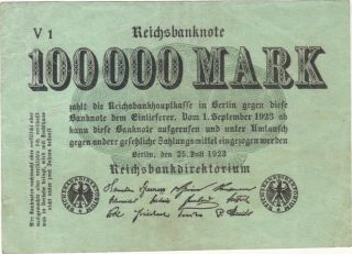 1923 100,  000 Mark Germany Currency Reichsbanknote German Banknote Note Bill Cash