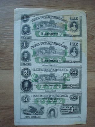 1800s Uncut Sheet $1 $1 $2 $5 Bank Of England Goodspeed Landing Ct Bank Note