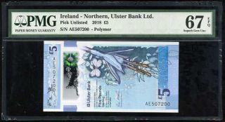 Northern Ireland 5 Pounds 2018 Ulster Polymer Gem Unc Pmg 67 Epq