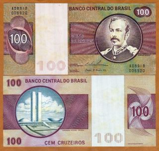 Brazil,  100 Cruzeiros,  Nd (1974),  P - 195 (195aa),  Aunc Foxing