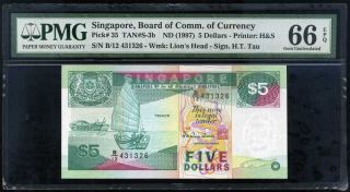 Singapore 5 Dollars Nd 1997 P 35 Gem Unc Pmg 66 Epq